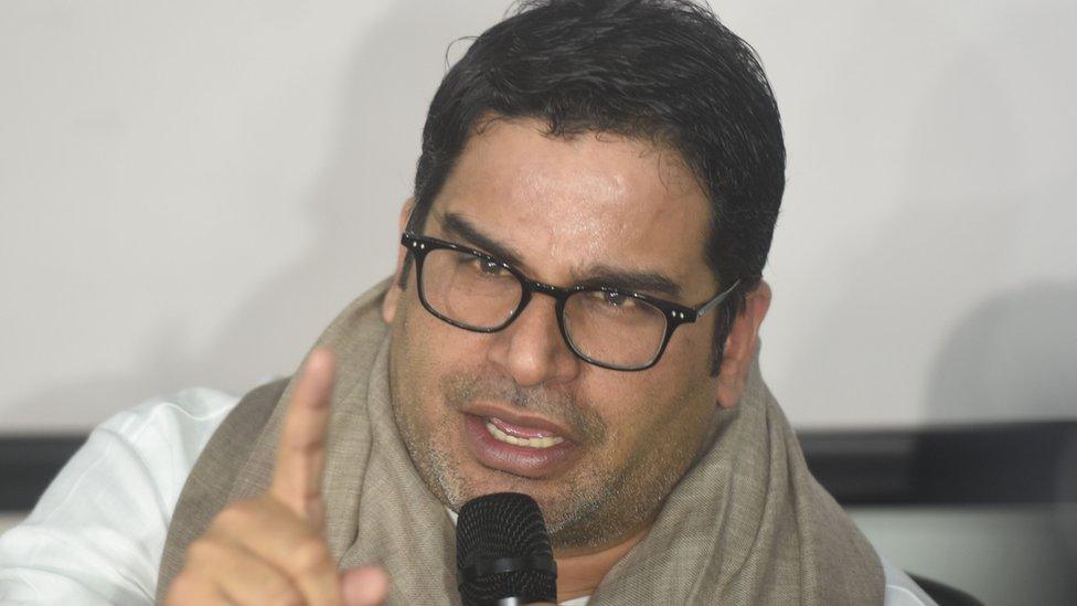 Prashant Kishor, the political strategist who was expelled from the Janata Dal(United) speaks to media during a press conference, at his office on February 18, 2020 in Patna, India.