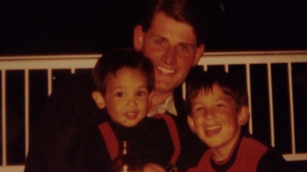 James and Ben Hardwidge as young children with their dad, Chris