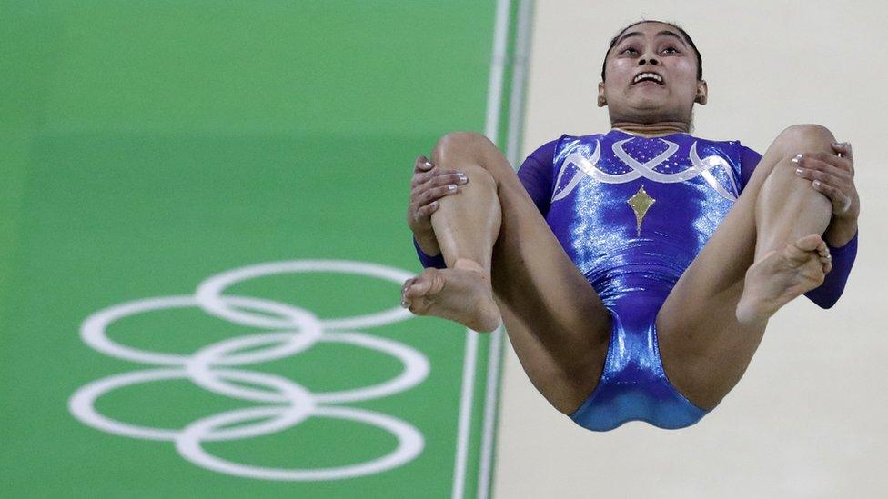 India"s Dipa Karmakar performs on the vault during the artistic gymnastics women"s apparatus final at the 2016 Summer Olympics in Rio de Janeiro, Brazil, Sunday, Aug. 14, 2016.