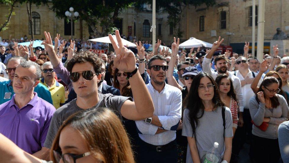 A protest demanding justice following the murder of Maltese journalist Daphne Caruana Galizia