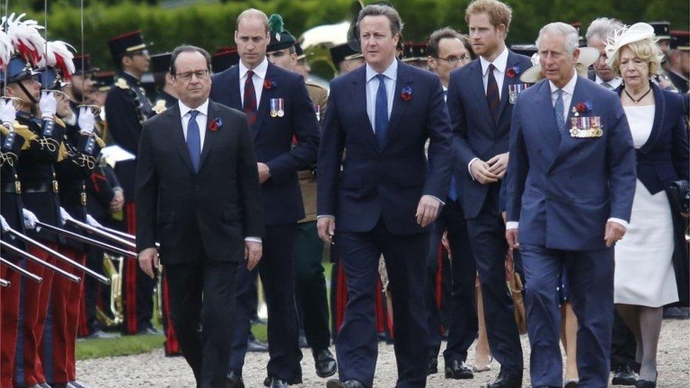 Francois Hollande, Prince William, David Cameron, Prince Harry and Prince Charles