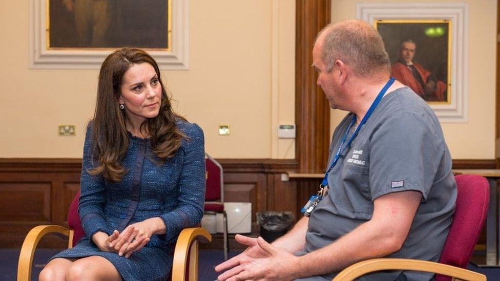 Duchess of Cambridge with a member of hospital staff