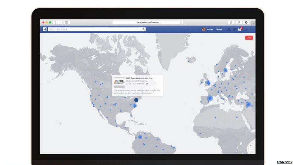 Picture of Facebook Live map of videos around the world.