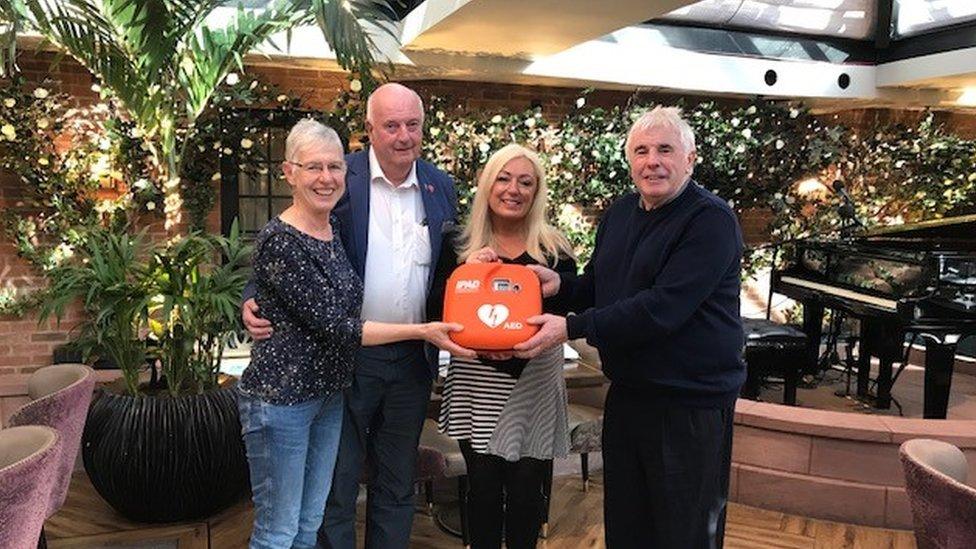 L-R: Alan’s badminton partner Jo Sanderson, former Mold mayor Anthony Party, Sharon Owen and Welsh and Alan Matthias