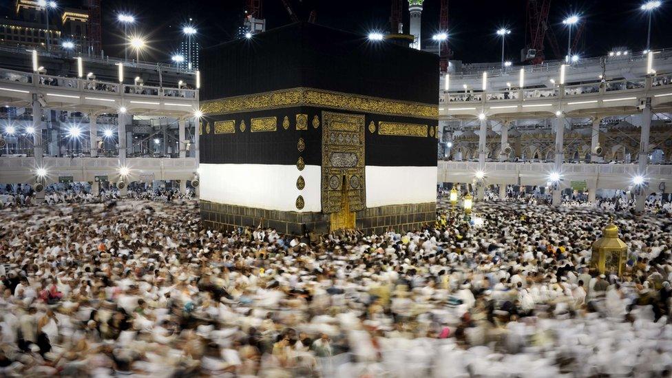 Muslim pilgrims circle the Kaaba, at the Grand Mosque in the Saudi holy city of Mecca, on 20 September 2015