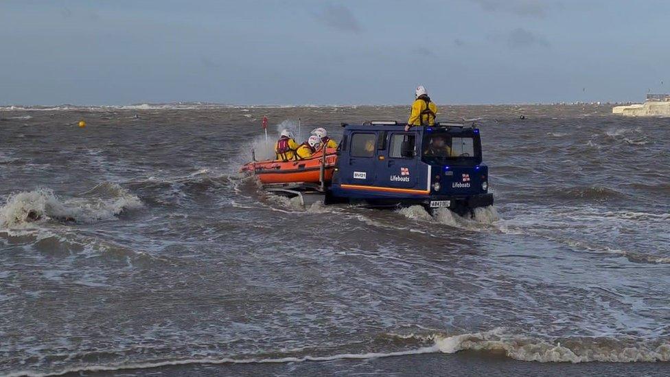 RNLI launching RIB boat