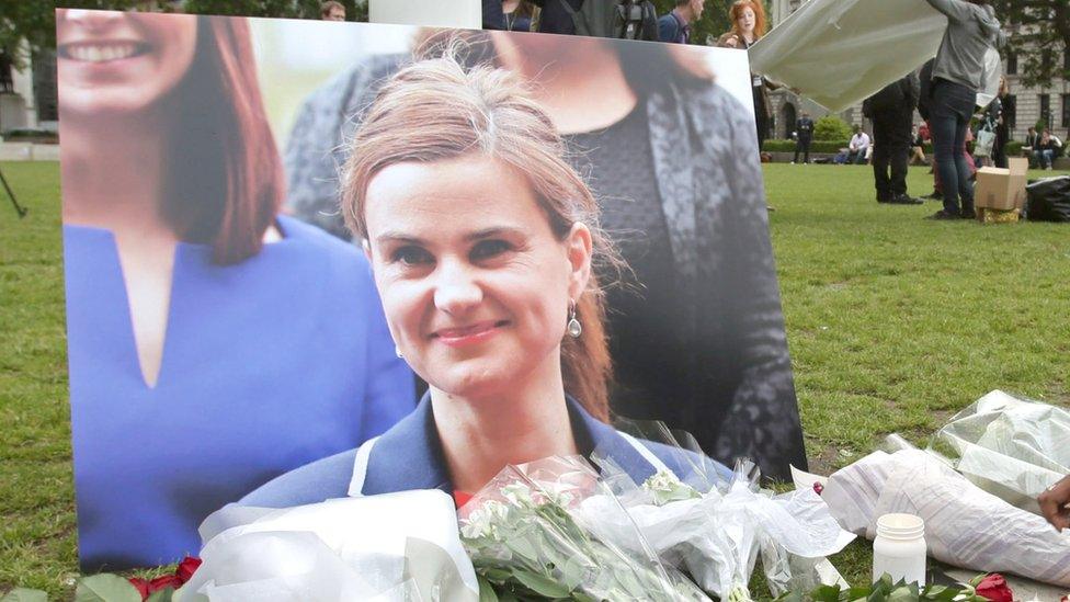 Photograph of Jo Cox with flowers