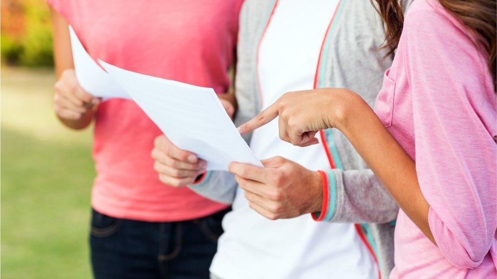 Girl Pointing At Test Result While Standing With Students