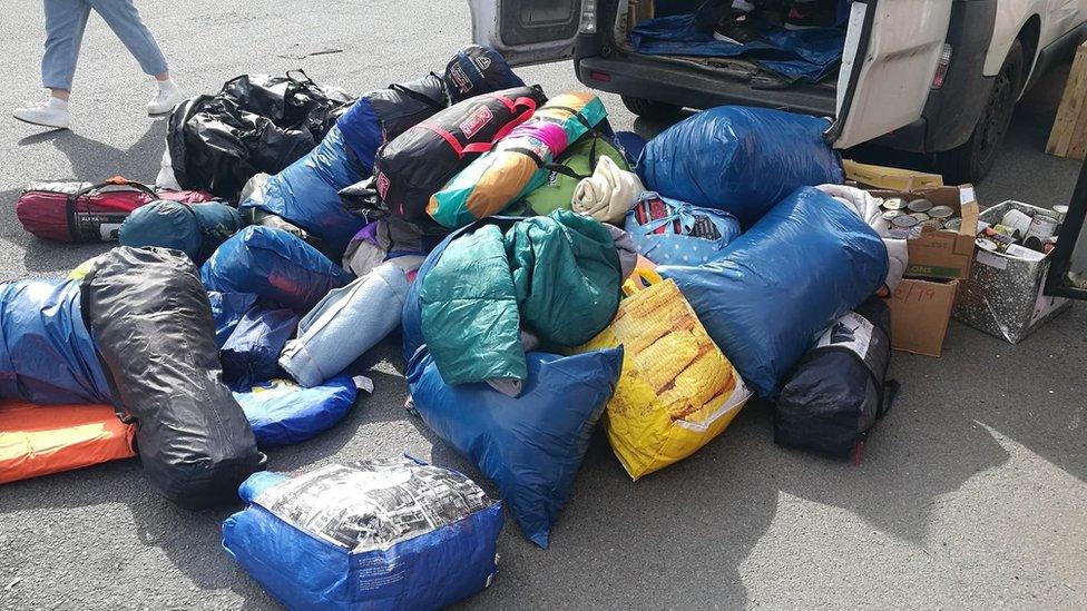 Leftover tents collected at the end of Kendal Calling