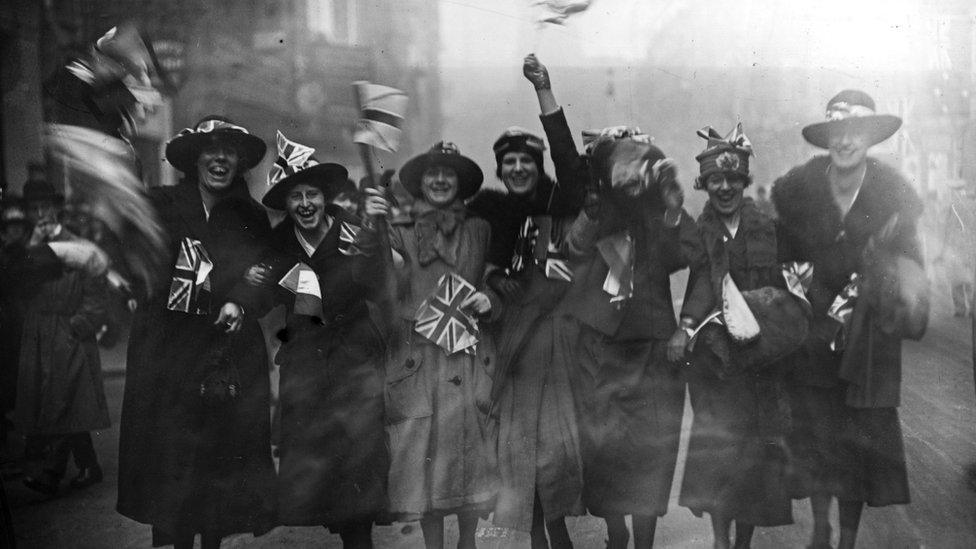 Women celebrating on Armistice Day