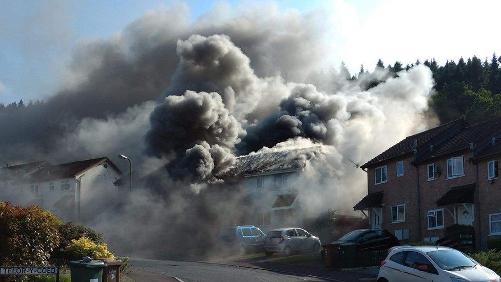 The fire-damaged house in Llanbradach