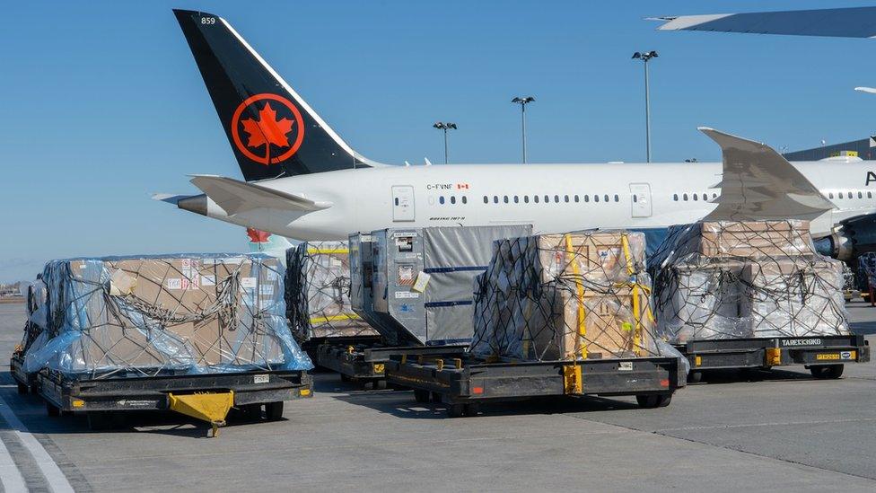 Air Canada plane with cargo