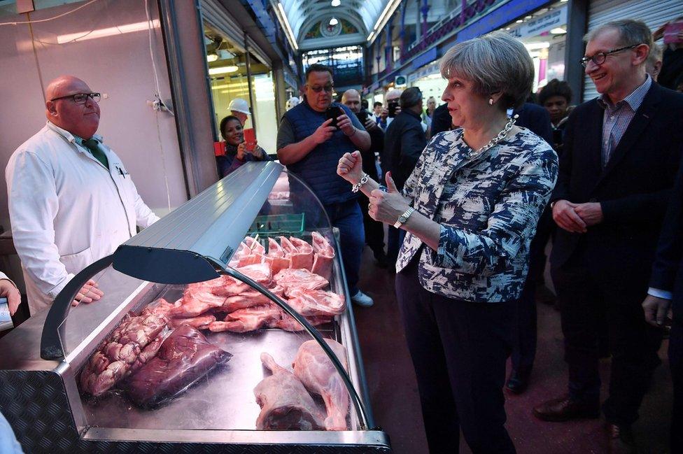 Prime Minister Theresa May and her husband Philip visit Smithfield Market during a Conservative Party general election campaign visit.