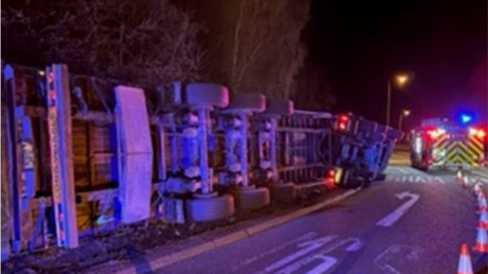 Overturned lorry