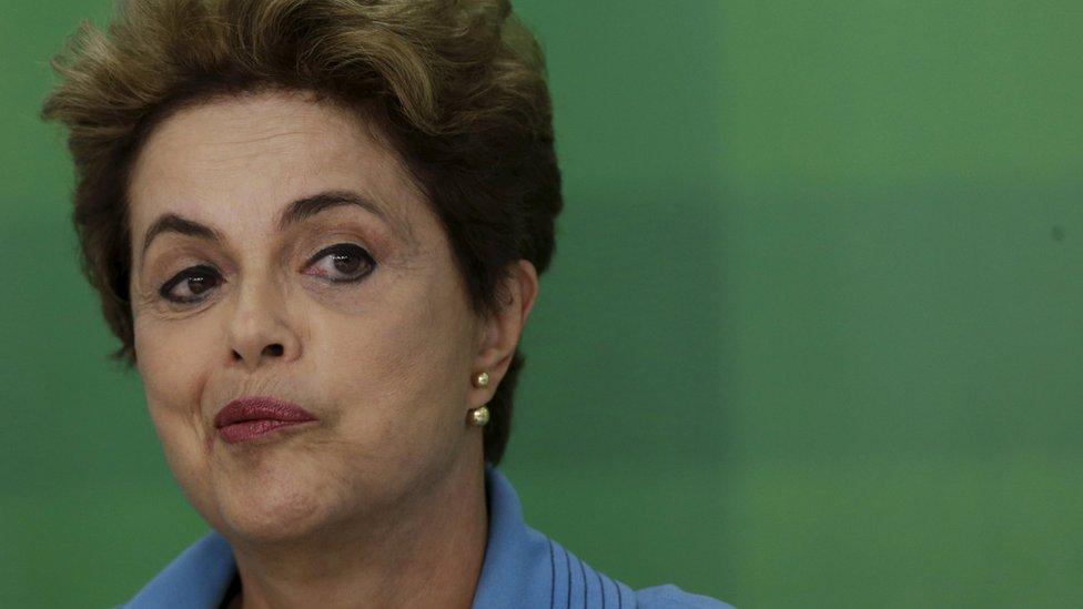 Brazilian President Dilma Rousseff reacts during press conference on 18 April