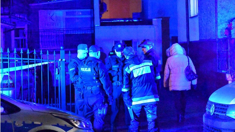 Police secure a scene of a fire in Koszalin, Poland, 04 January 2019.