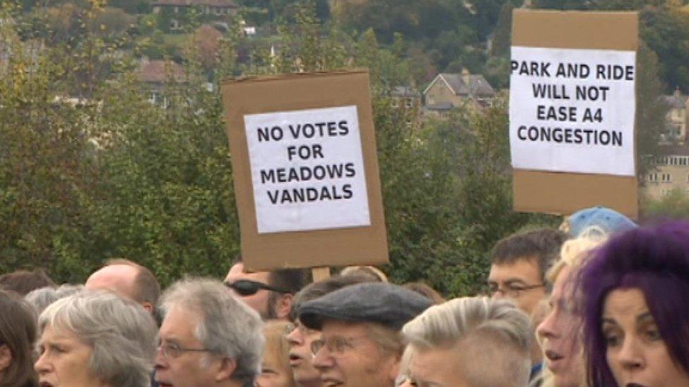 Protesters against the plans for a park and ride on Bathampton Meadows