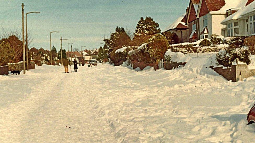 Snow covers a Swansea street - 1981