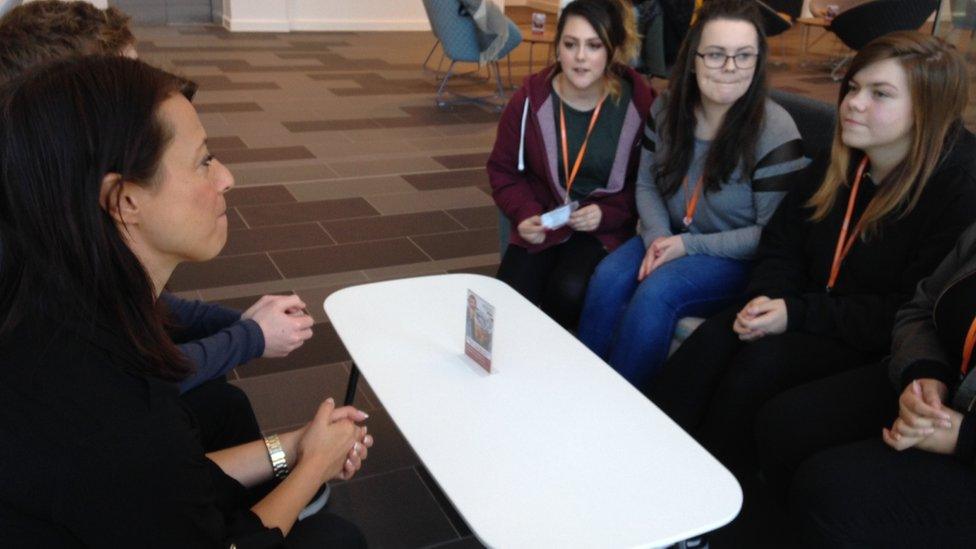 Labour MP Gloria de Piero speaks to students in her Ashfield constituency