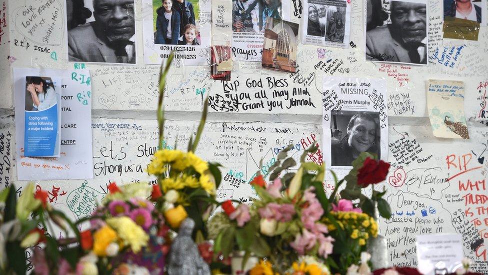 Flowers outside Grenfell Tower