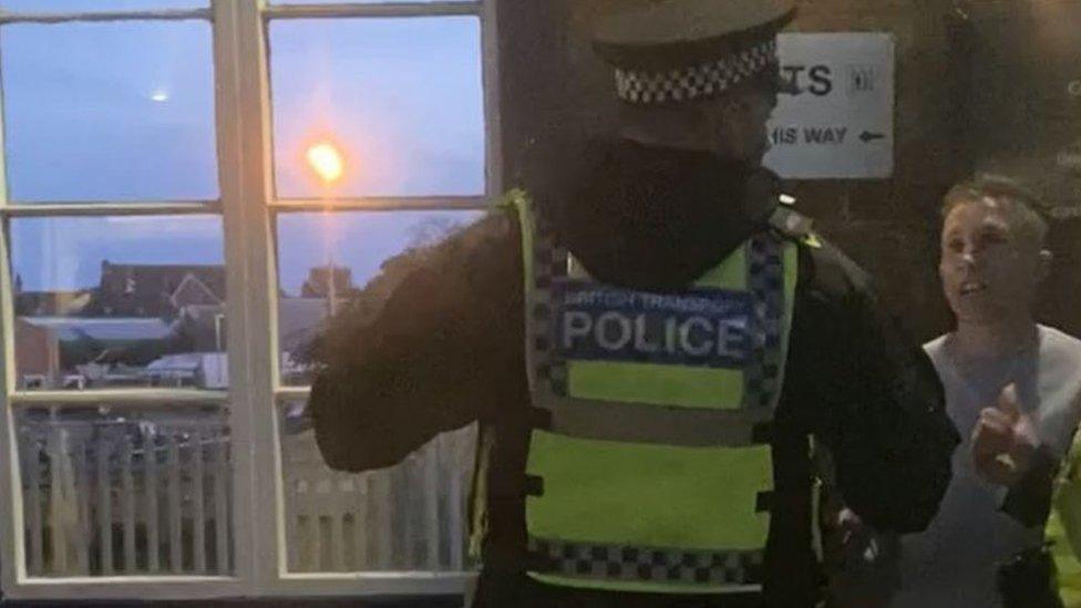 Supporters and police at Grimsby station