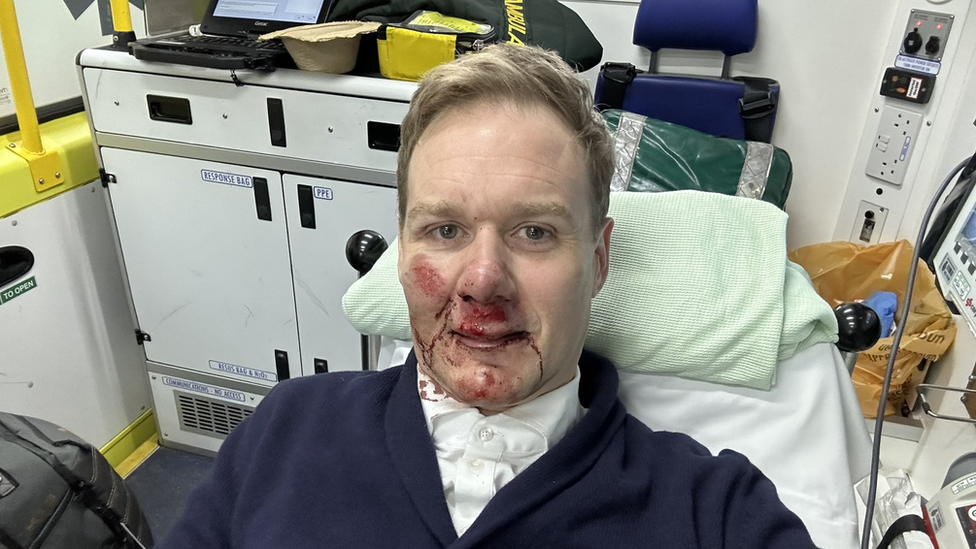 Dan Walker in an ambulance after the accident