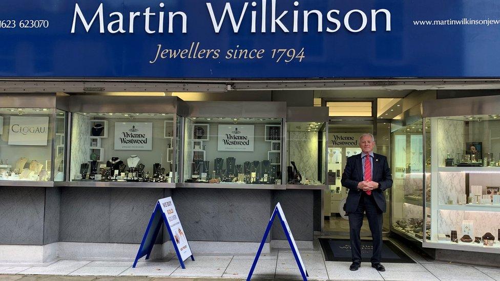 Andrew outside the Mansfield jewellers