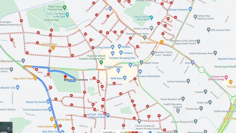 Roads shown as closed on Google maps