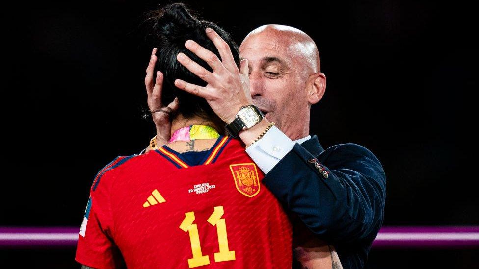 Luis Rubiales: Spanish federation president kisses Hermoso.