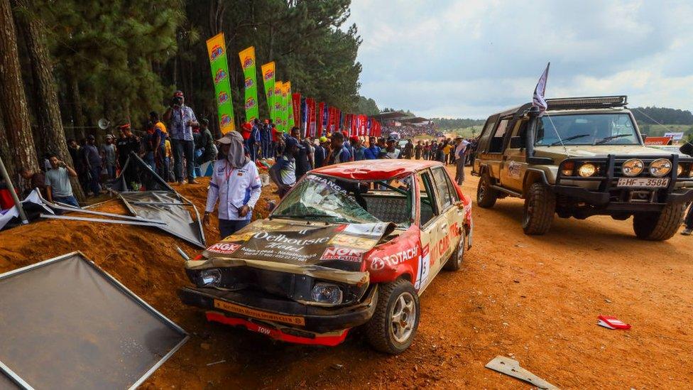 A general view of the accident spot at Fox Hill motor cross racing circuit in Diyatalawa on April 21, 2024, after a car crashed into the crowd.