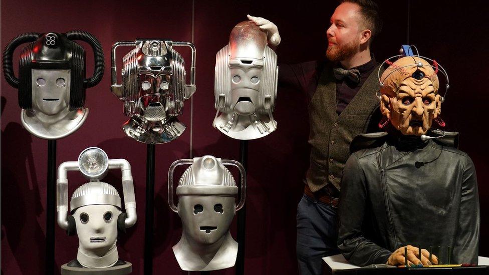 Cybermen masks at Doctor Who Worlds of Wonder exhibition