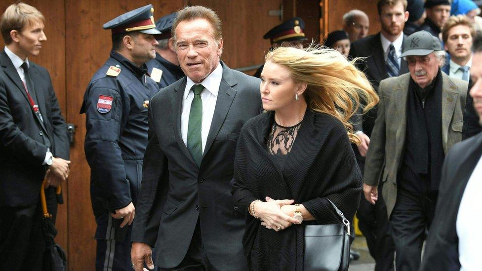 Austrian-US actor, filmmaker, politician and activist Arnold Schwarzenegger and his girlfriend Heather Milligan are pictured in Vienna