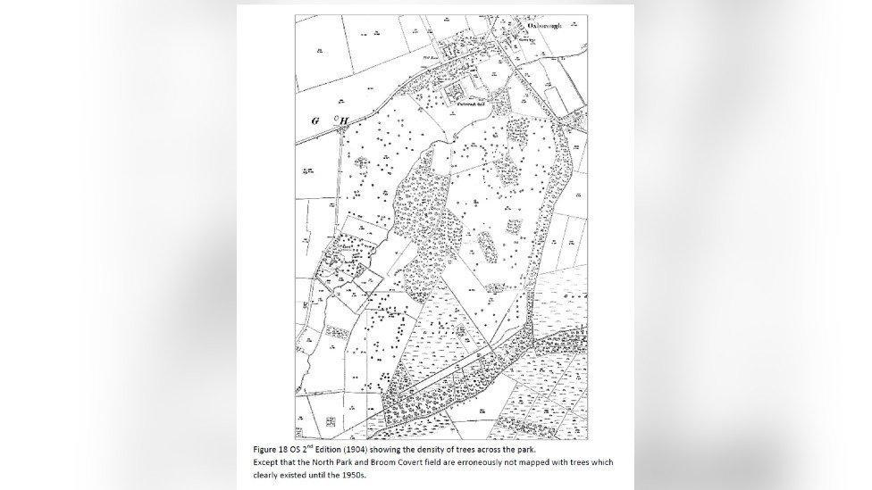 Old map showing trees