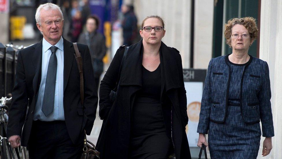 Solicitors Martyn Day, Anna Crowther and managing partner Frances Swaine arrive at the Solicitors Disciplinary Tribunal in London