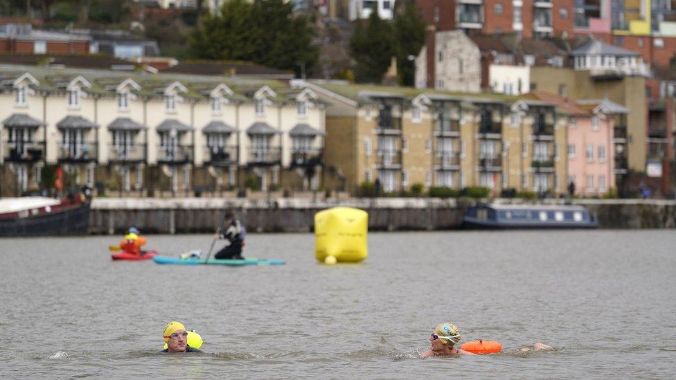 David and Karen Quartermain swimming in Bristol Harbour