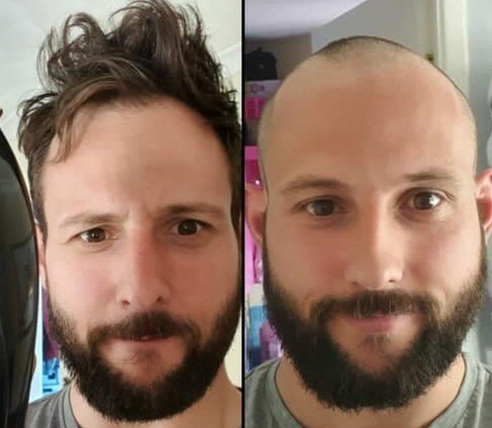 Jay Broome, before and after he shaved his head