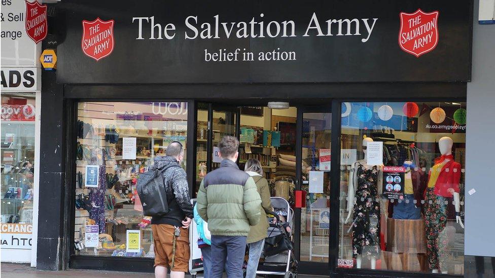 Shoppers queue in Hemel Hempstead