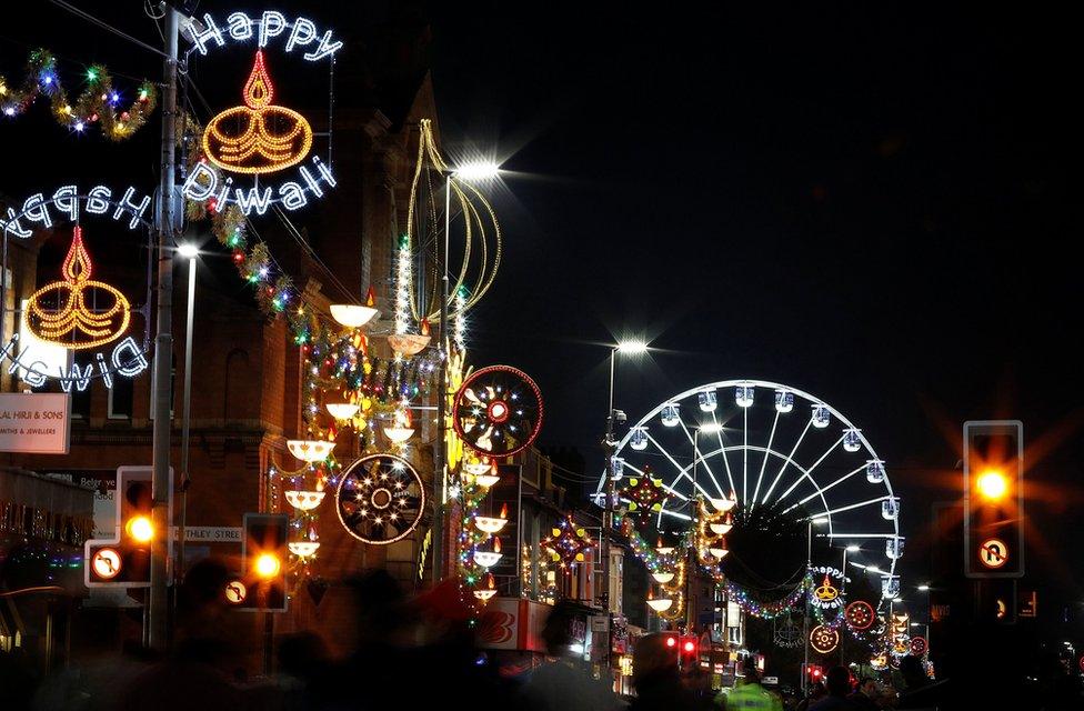 People attend Diwali celebrations on the Golden Mile in Leicester