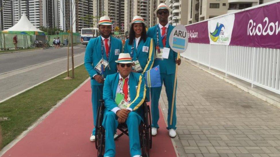 The Aruban Rio 2016 contingent including Shardea Arias de la Cruz and Jesus De Marchena Acevedo