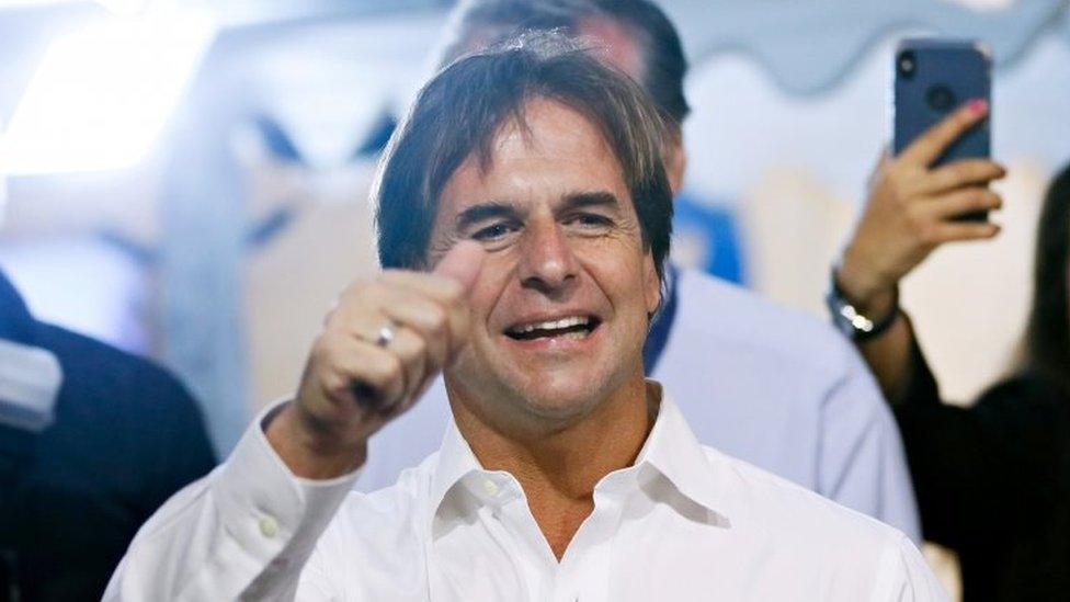 National Party presidential candidate Luis Lacalle arrives at his campaign headquarters in Montevideo, Uruguay November 24, 2019