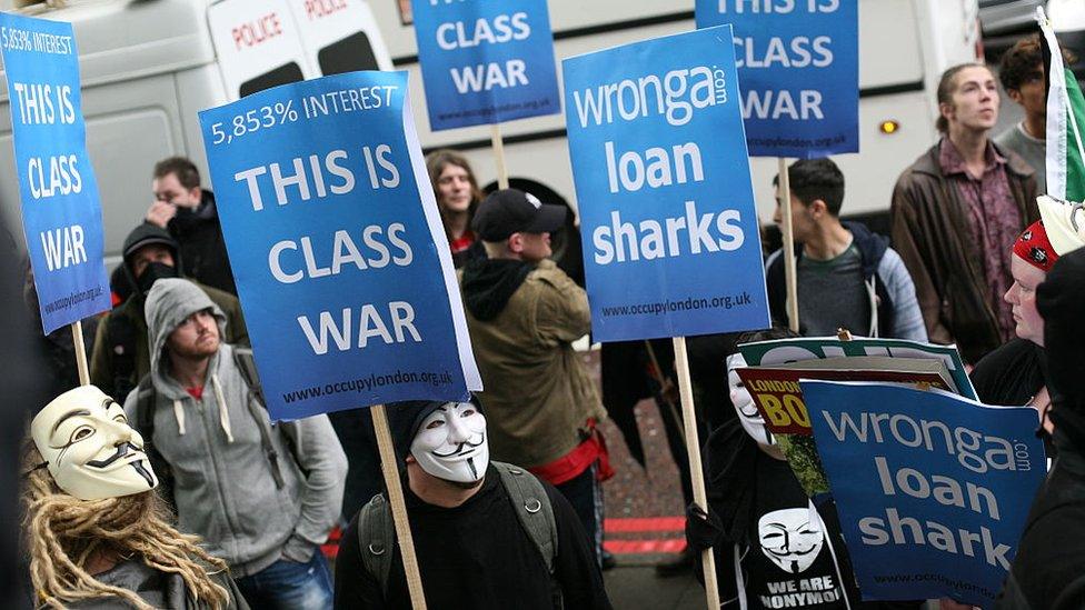 Occupy London highlighted Wonga's sky-high interest rates at a protest on May Day in 2014