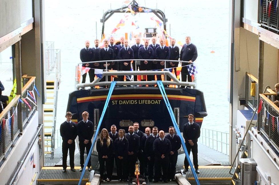 St Davids RNLI crew with Norah Wortley lifeboat