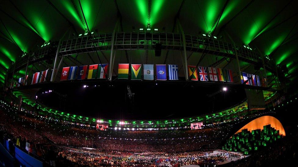 wide shot of Rio 2016 opening ceremony