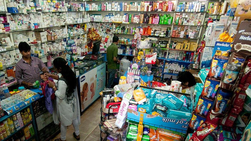 Chemist shop on March 29, 2014 in New Delhi, India.