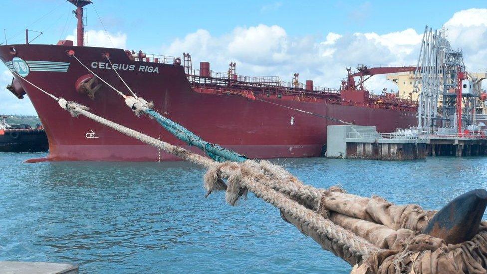 An oil tanker carrying 200,000 barrels of crude oil worth Ksh 1.2 billion is berthed at Kipevu Oil Terminal in Kenya's port city of Mombasa August 26, 2019