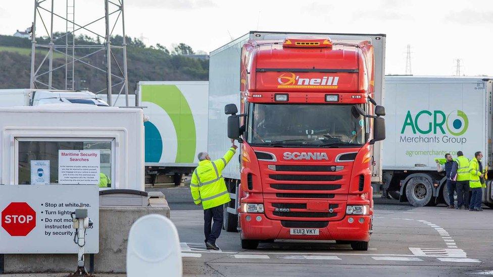 Lorry at a port in Northern Ireland