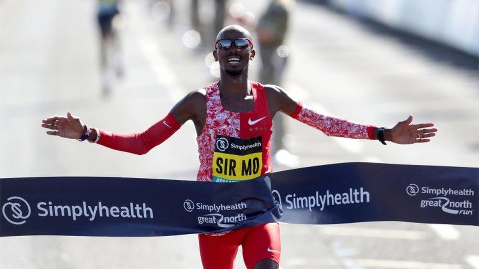 Sir Mo Farah winning the men's elite race