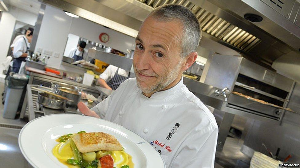 Michel Roux in the kitchen of his restaurant