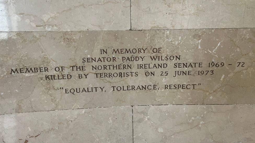 The Paddy Wilson memorial stone at Stormont