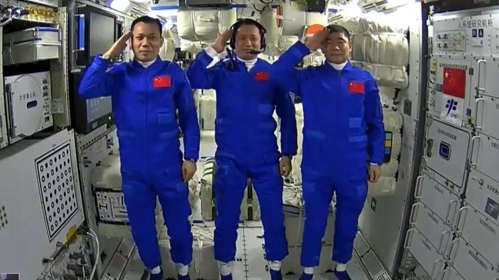 Chinese astronauts on Tianhe module